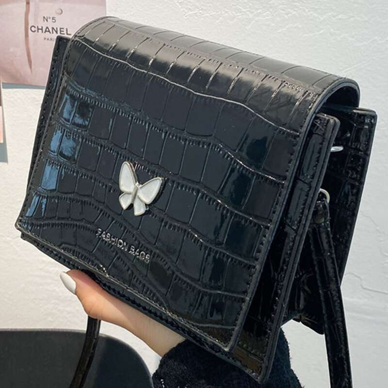 

Butterfly Croc Embossed Crossbody Bag, Black