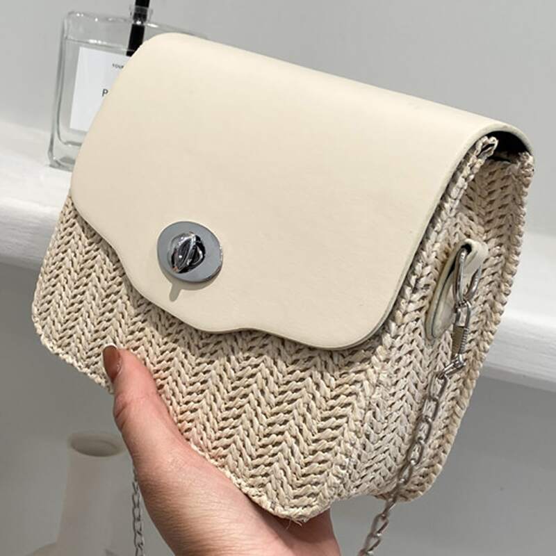 

Straw Flap Crossbody Bag, Beige