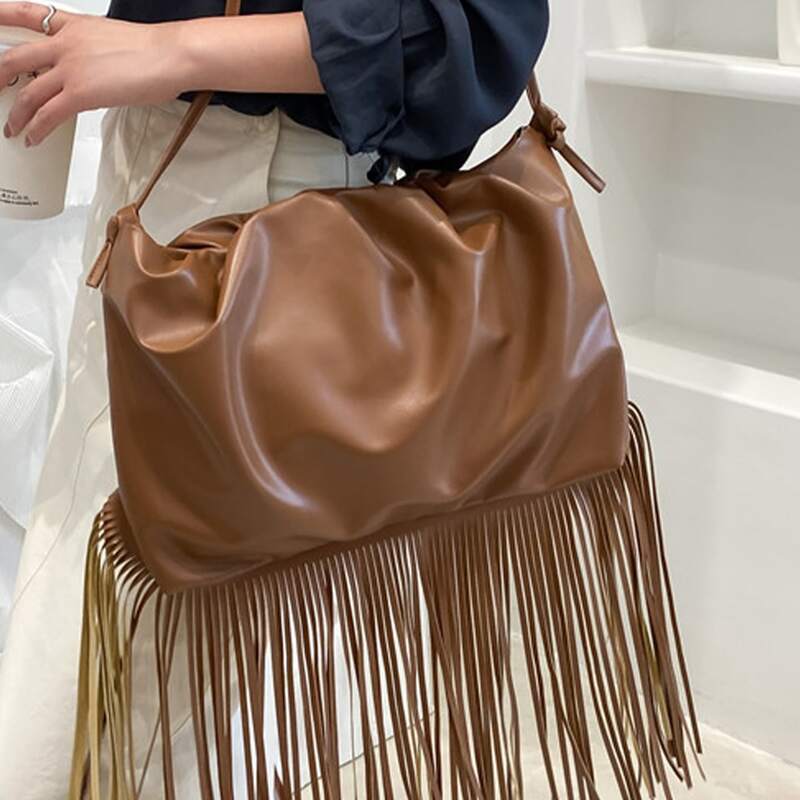 

Tassel Decor Crossbody Bag, Brown
