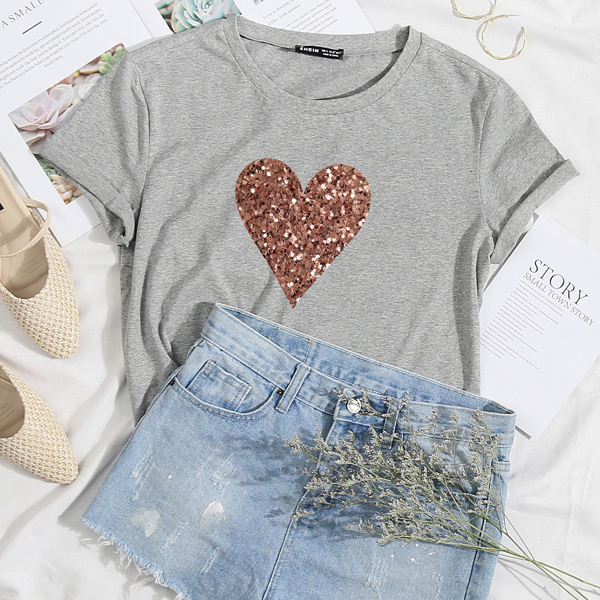 

Heart Print Tee, Light grey