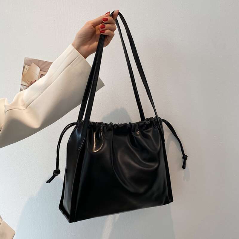

Minimalist Drawstring Decor Tote Bag, Black