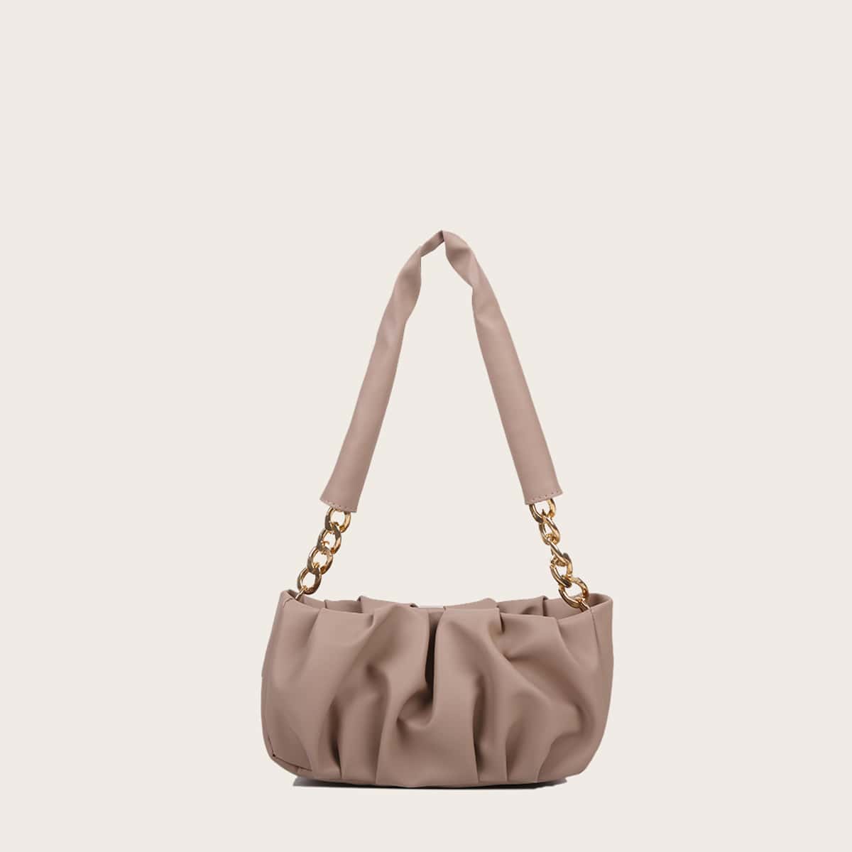 

Ruched Chain Shoulder Bag, Khaki