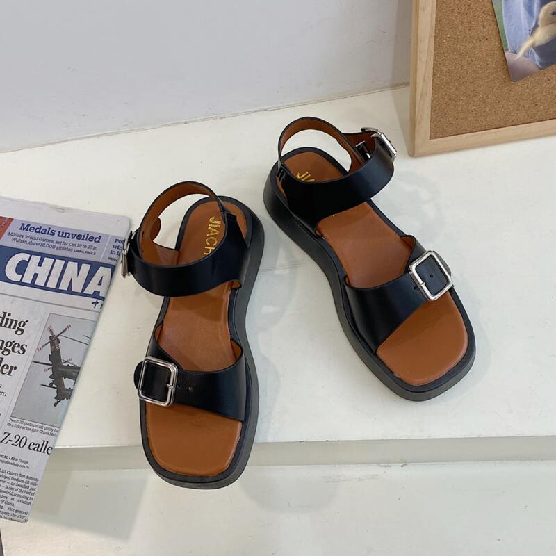 

Buckle Decor Strappy Sandals, Black