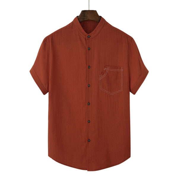 

Men Stand Collar Pocket Patched Shirt, Orange