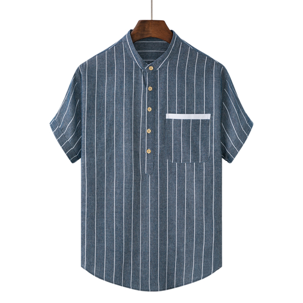 

Men Striped Half Button Shirt, Navy blue