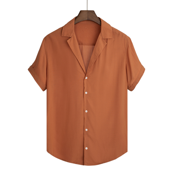 

Men Lapel Collar Solid Shirt, Burnt orange
