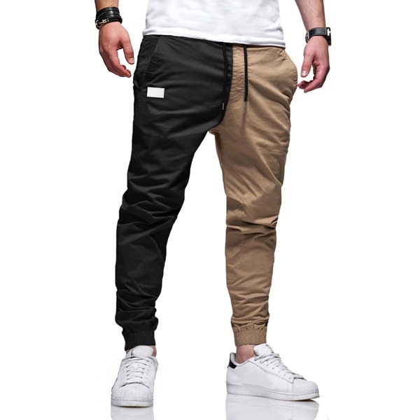 

Men Two Tone Patched Drawstring Pants, Multicolor