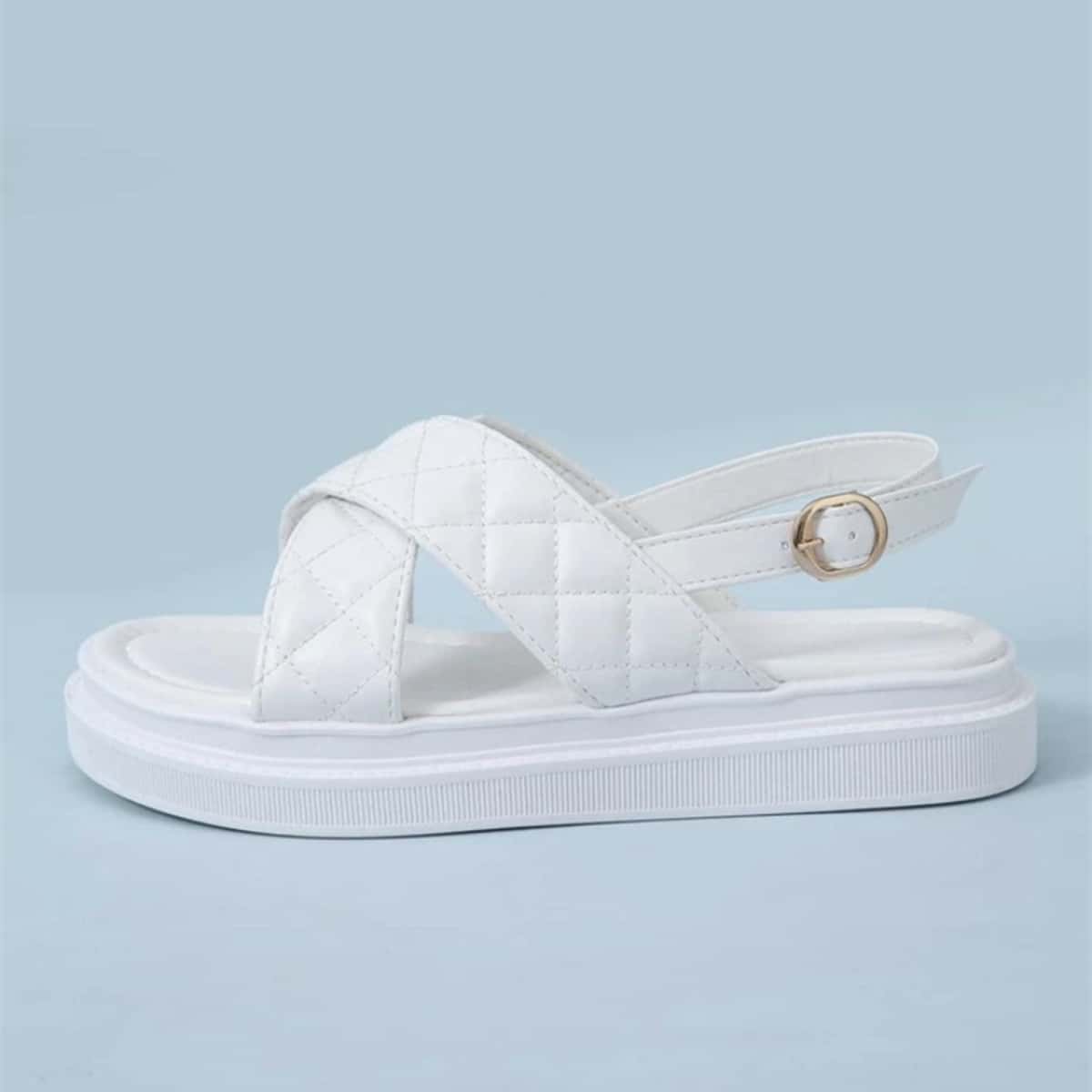 

Minimalist Quilted Decor Slingback Sandals, White