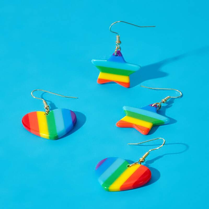 

2pairs Rainbow Striped Drop Earrings, Multicolor