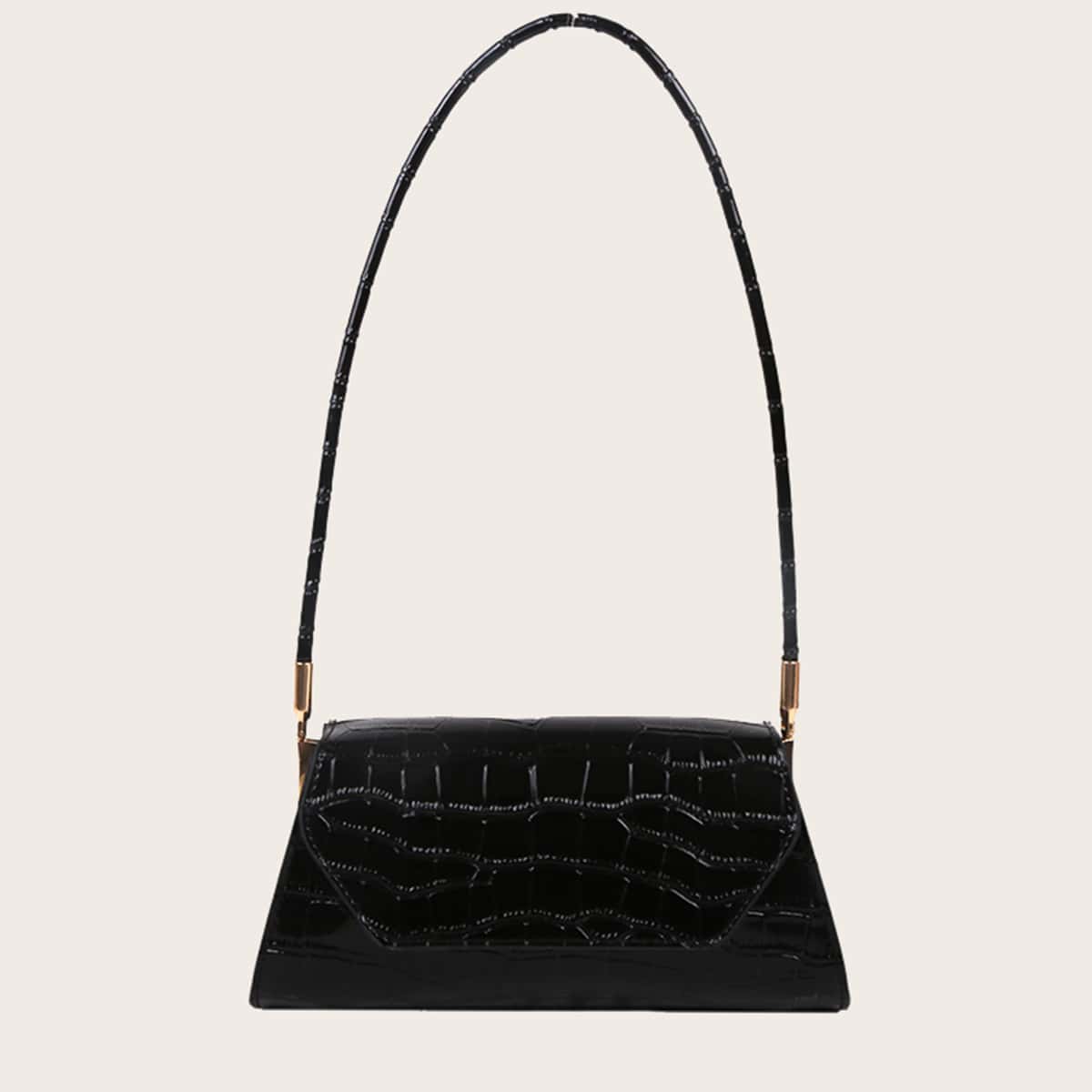 

Crocodile Embossed Shoulder Bag, Black