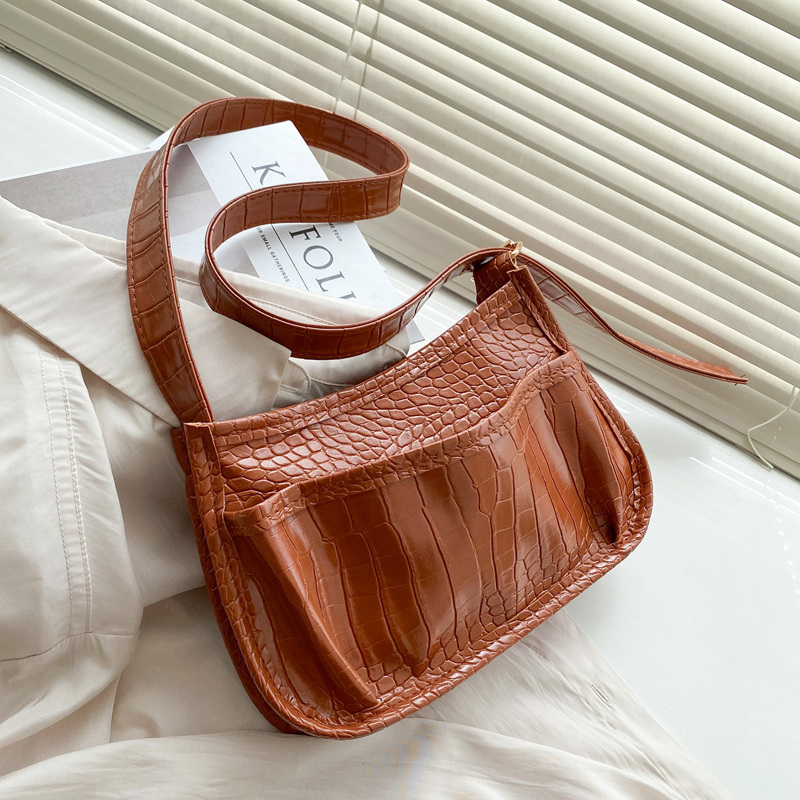 

Croc Embossed Shoulder Bag, Brown