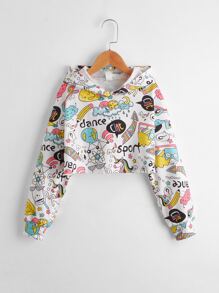 SHEIN Tween Girl Pop Art Print Hoodie,In Fall/Winter - Multicolor - View 1