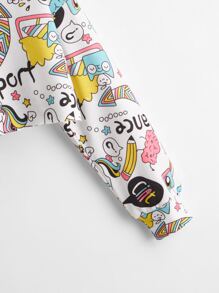 SHEIN Tween Girl Pop Art Print Hoodie,In Fall/Winter - Multicolor - View 3