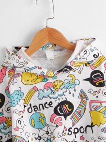 SHEIN Tween Girl Pop Art Print Hoodie,In Fall/Winter - Multicolor - View 4