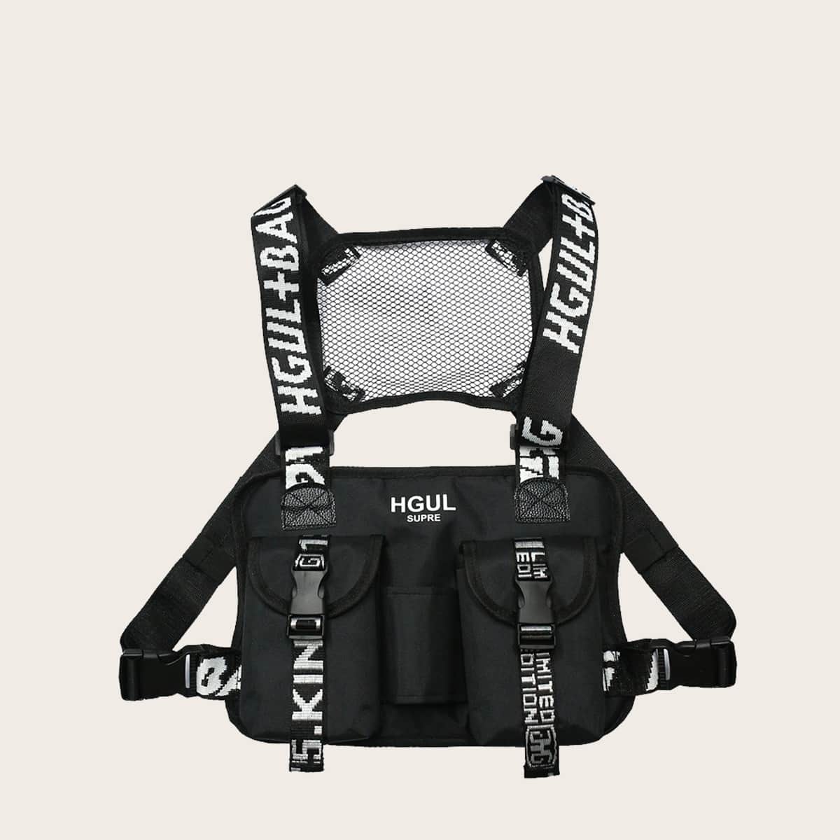 

Guys Letter Graphic Chest Bag, Black