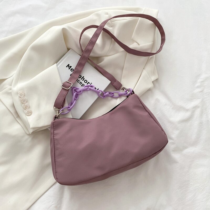 

Chain Decor Satchel Bag, Purple