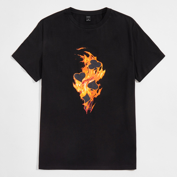 

Men Heart & Fire Print Tee, Black