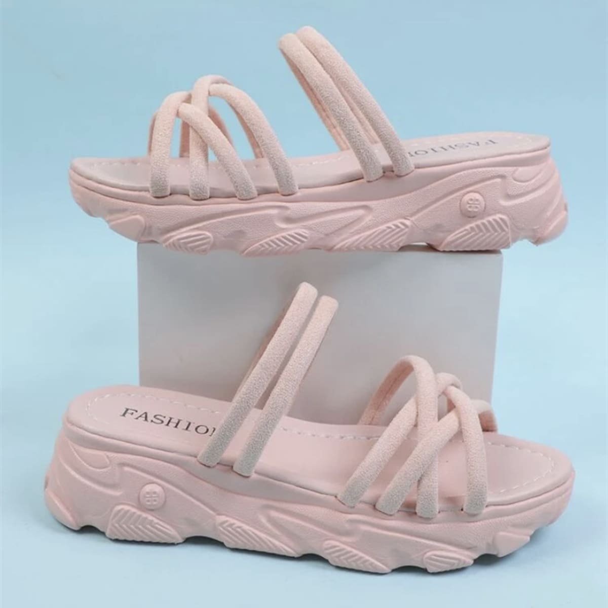 

Cross Strap Two Way Wear Flatform Sandals, Pink