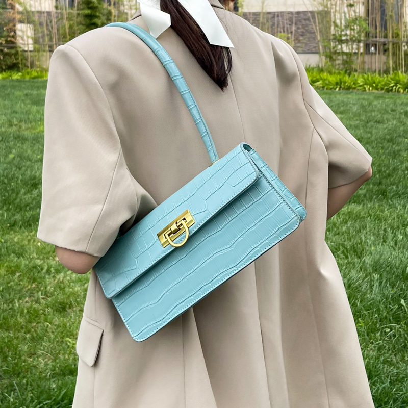 

Croc Embossed Flap Shoulder Bag, Blue