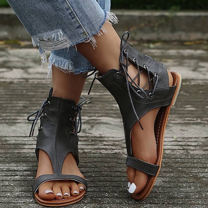 

Lace Up Sandal Boots, Grey