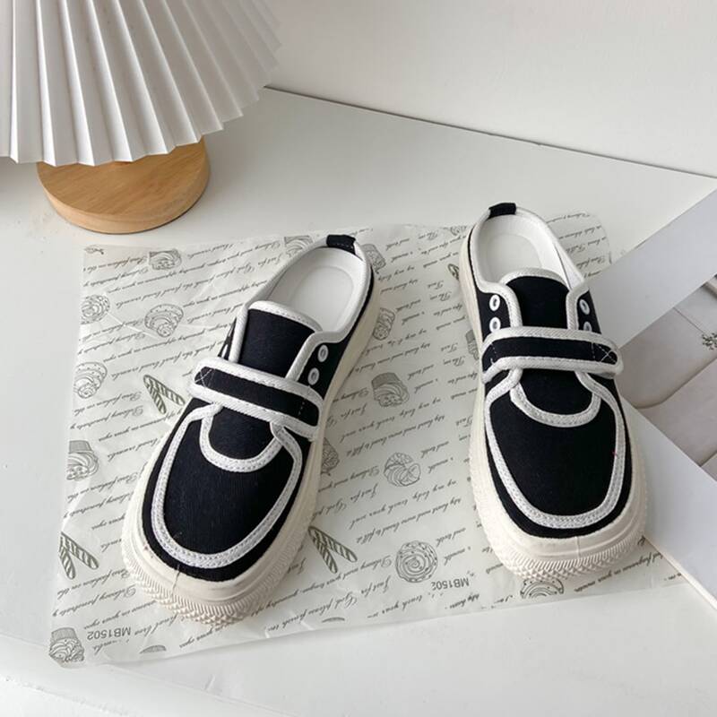 

Contrast Binding Velcro Strap Canvas Shoes, Black
