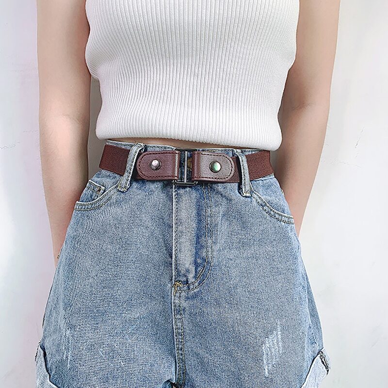 

No Buckle Elastic Belt, Coffee brown