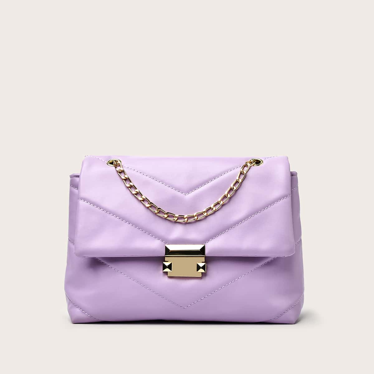 

Quilted Chain Crossbody Bag, Purple