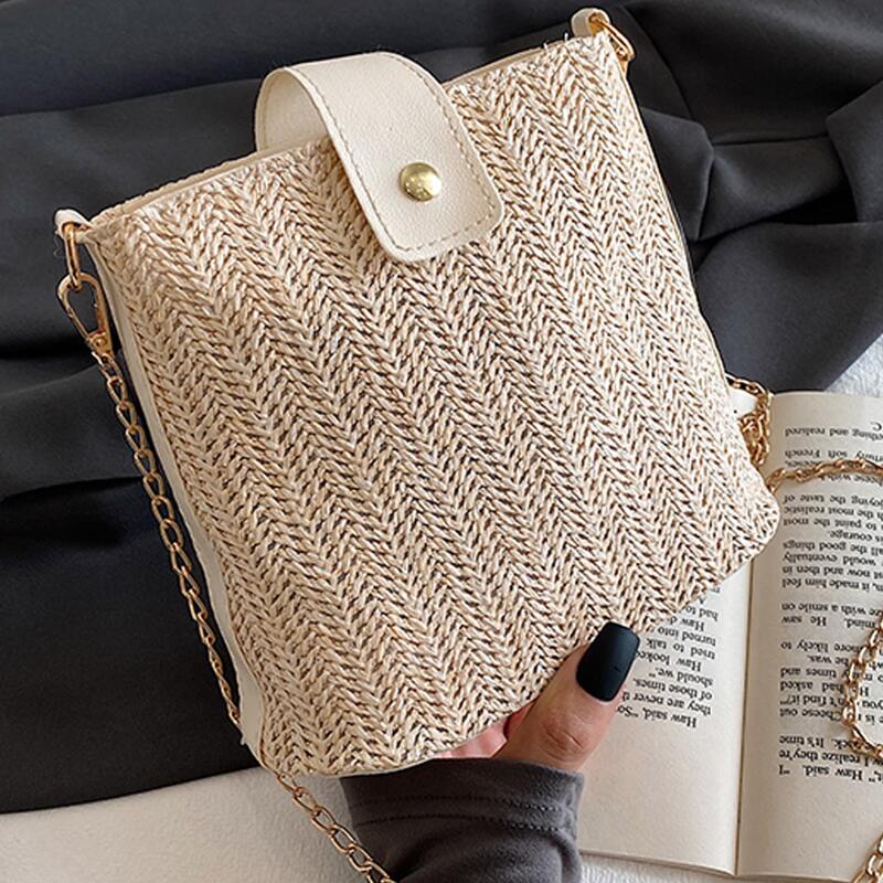 

Minimalist Straw Bag, White