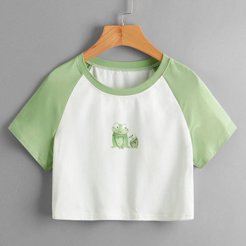 

Frog Graphic Colorblock Crop Tee, Multicolor