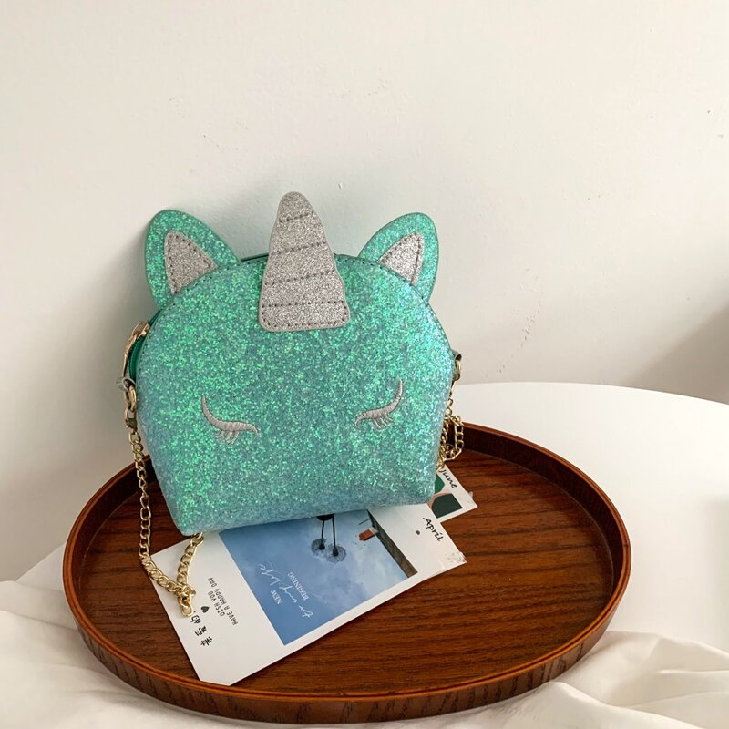 

Glitter Unicorn Design Crossbody Bag, Green