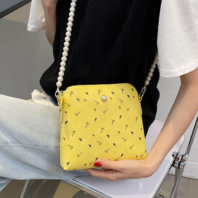 

Faux Pearl Decor Calico Print Crossbody Bag, Yellow