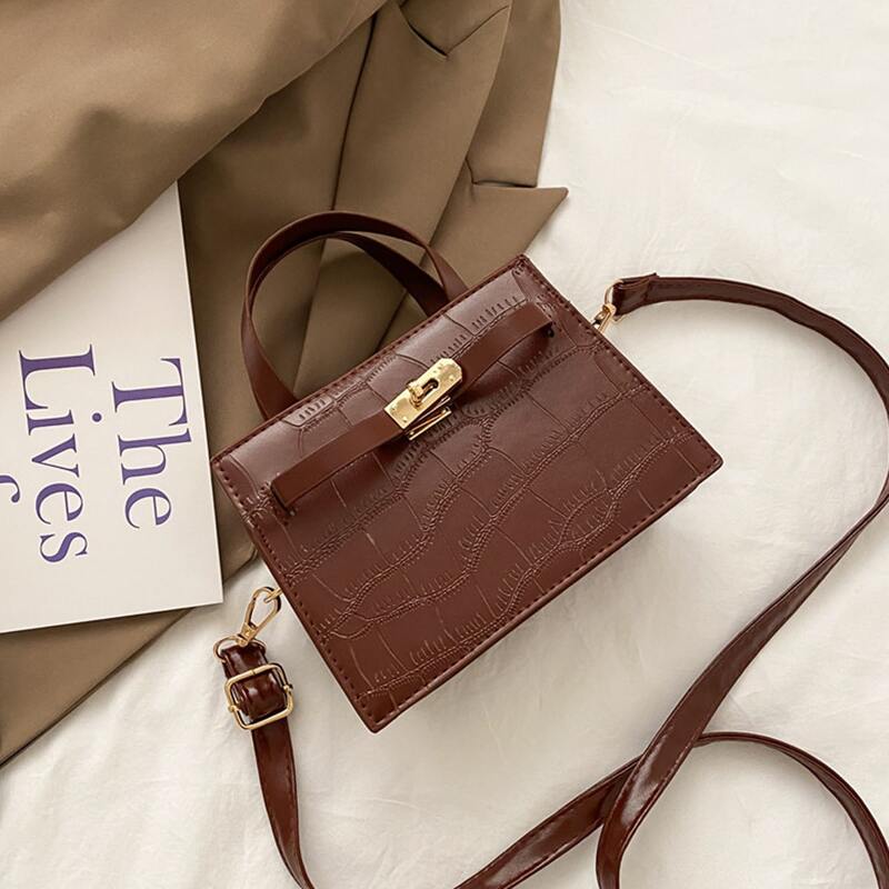 

Croc Embossed Satchel Bag, Brown