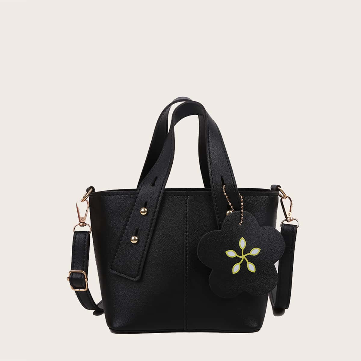 

Floral Decor Satchel Bag, Black