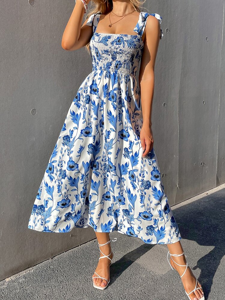 ワンピース Floral Pleated Satin Cami Dress SHEIN VCAY Women's Floral Print Pleated Wrapped Cami Dress