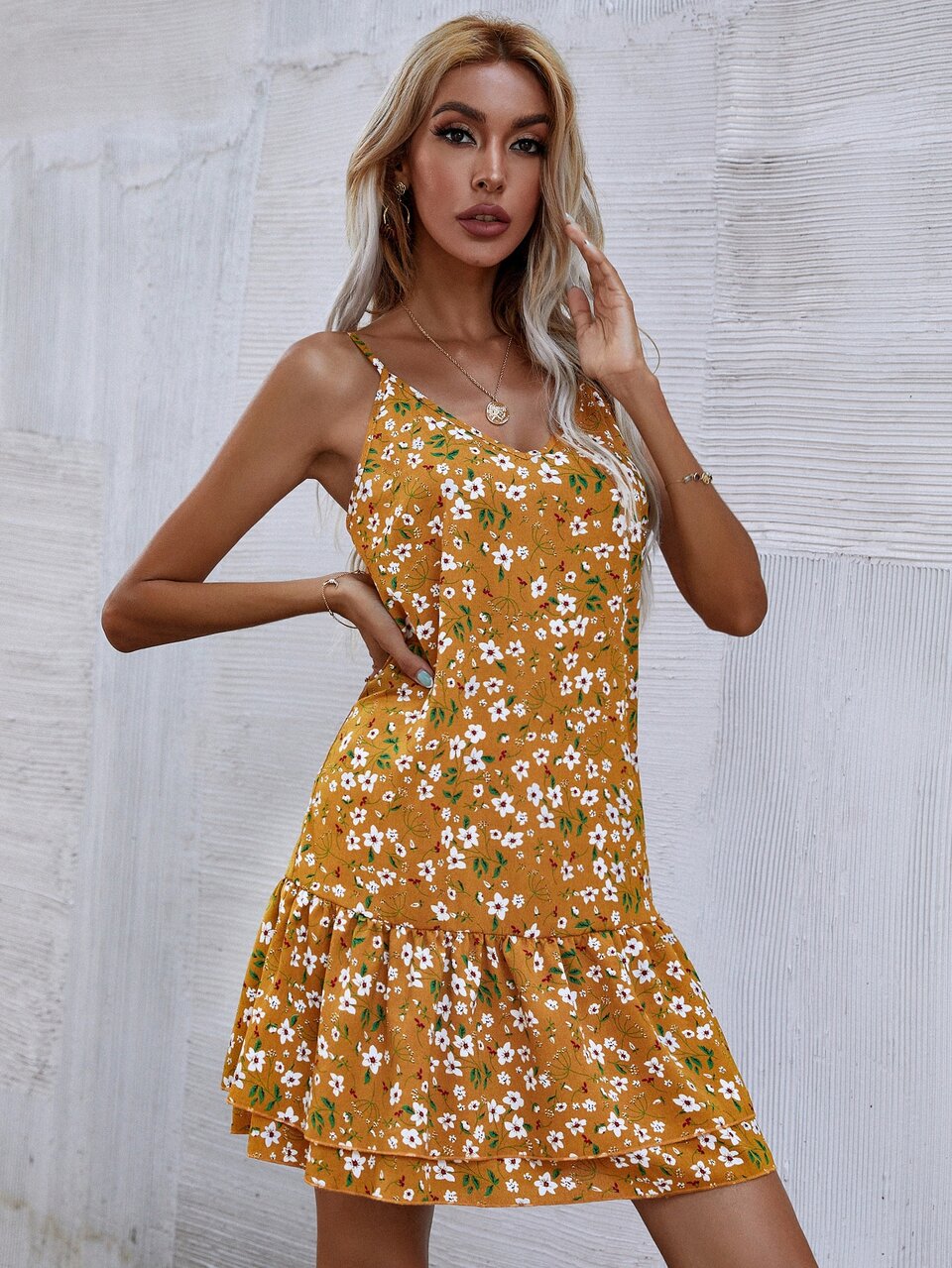 Floral Print Ruffle Hem Cami Dress