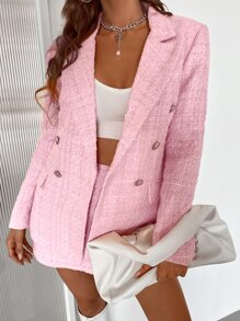 Aveloria Rosie Double Button Tweed Blazer Workwear - Pink - View 1