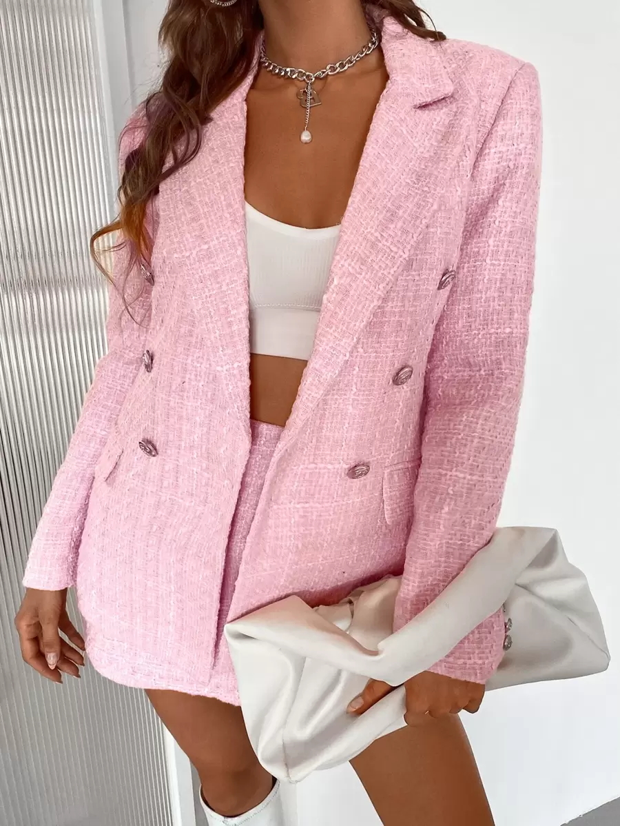 Aveloria Rosie Double Button Tweed Blazer Workwear - Pink - View 1