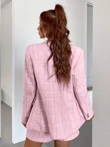 Aveloria Rosie Double Button Tweed Blazer Workwear - Pink - View 2