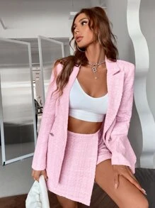 Aveloria Rosie Double Button Tweed Blazer Workwear - Pink - View 4