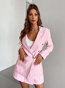 Aveloria Rosie Double Button Tweed Blazer Workwear - Pink - View 5