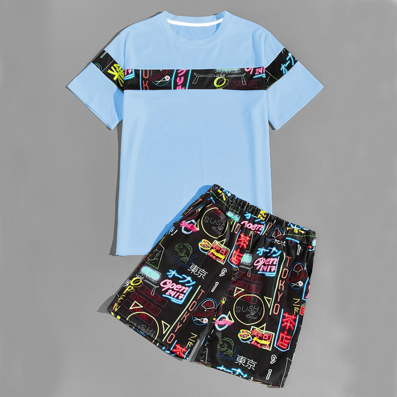 

Guys Graffiti Print Tee With Shorts, Multicolor