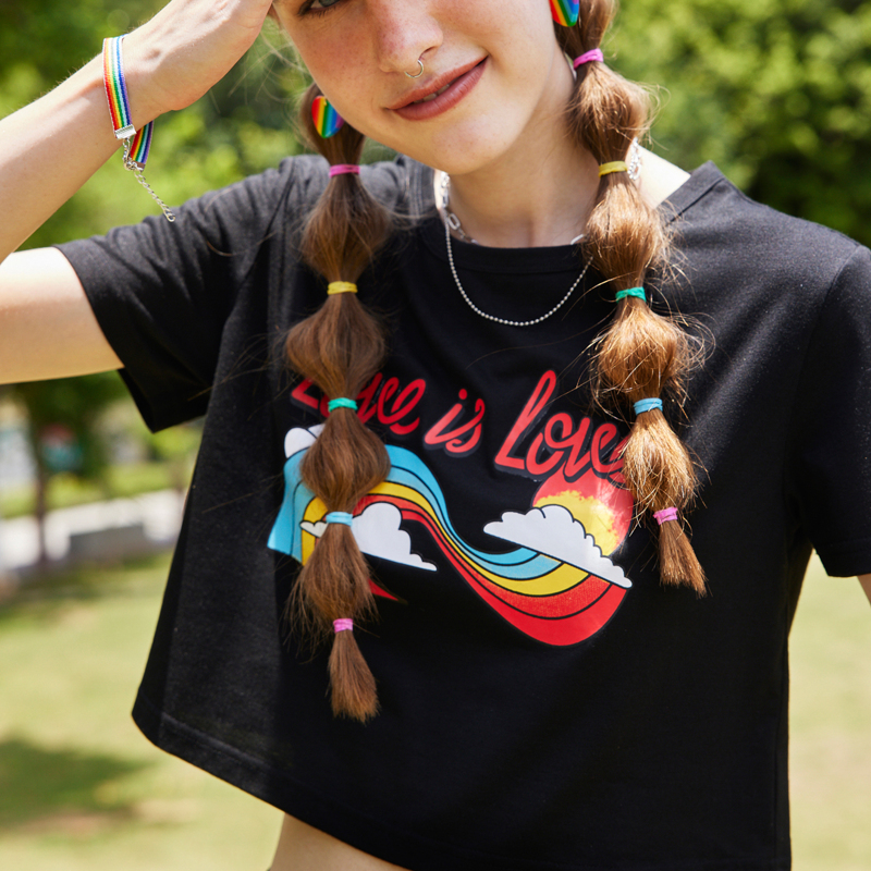 

LGBT Slogan Rainbow Graphic Crop Tee, Black