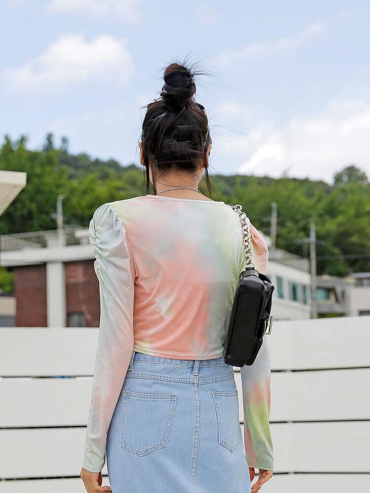 Tie Dye Crop Tee Long Sleeve Women Tops,Fall Women Clothes