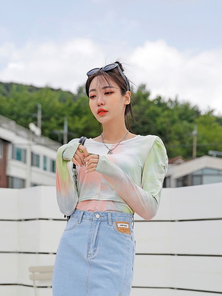 Tie Dye Crop Tee Long Sleeve Women Tops,Fall Women Clothes