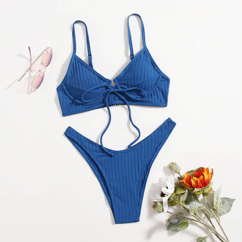 

Solid High Cut Bikini Swimsuit, Royal blue