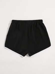 Plus Drawstring Waist Dolphin Shorts - Black - View 2