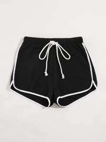 Plus Drawstring Waist Dolphin Shorts - Black - View 3