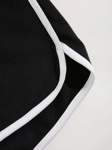 Plus Drawstring Waist Dolphin Shorts - Black - View 4