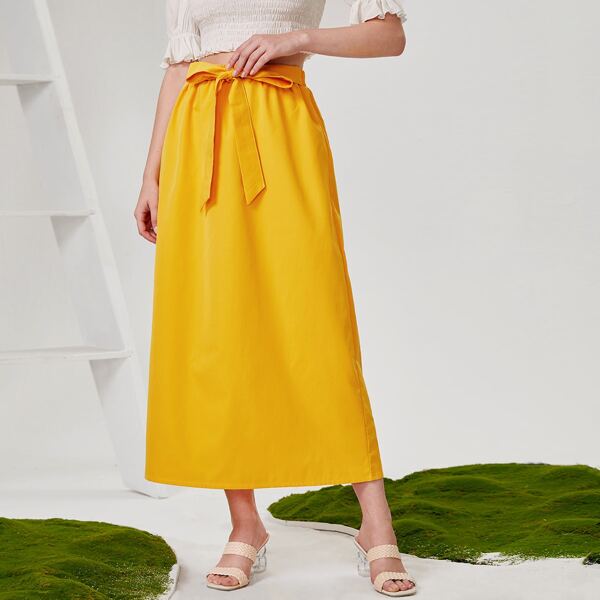 

Solid Tie Front Skirt, Yellow
