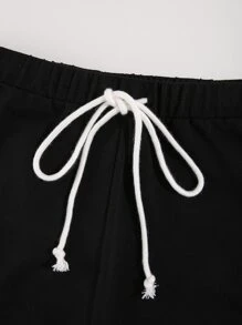 Plus Drawstring Waist Dolphin Shorts - Black - View 5